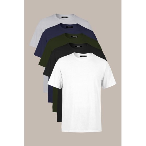 عبوة تي شيرت رجالي 5 قطع قطن 100% بقصة عادية وياقة دائرية - ألوان متعددة Men's Multi-Color 100% Cotton T-Shirt Regular Fit Crew Neck 5-Pack Basic Tees - Haki2