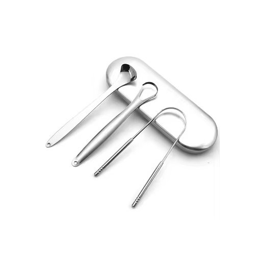 قاشطة لسان *Stainless Steel Tongue Scraper Set - 3 Pcs Family Pack with Storage Case*