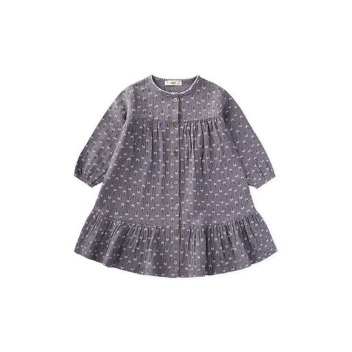 فستان موسلين بناتي منقوش 8-12 سنة - رمادي دخاني Patterned Muslin Dress for Girls 8-12 Years - Smoky Grey