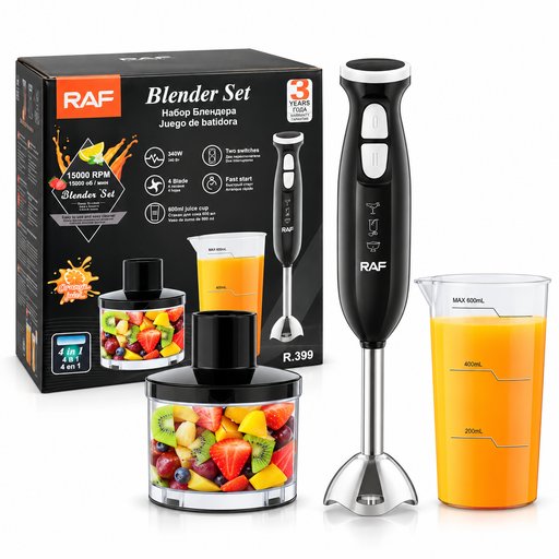 خلاط يدوي متعدد الوظائف 4 في 1 من RAF موديل R.399 RAF 4 in 1 Hand Blender Set R.399