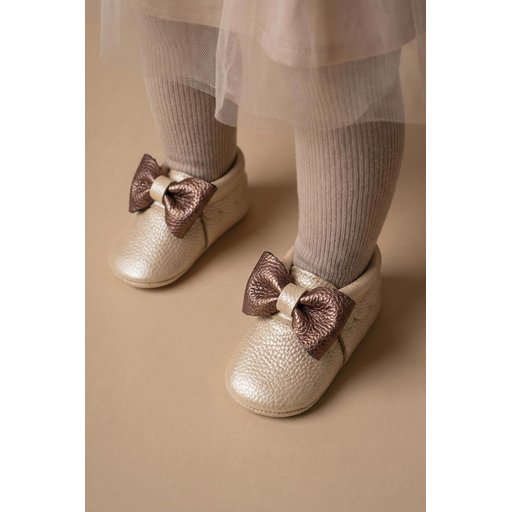 حذاء أطفال جلد طبيعي - Ekru-Rose (مقاسات 17-21) Leather Baby Shoes - Ekru-Rose (Sizes 17-21)