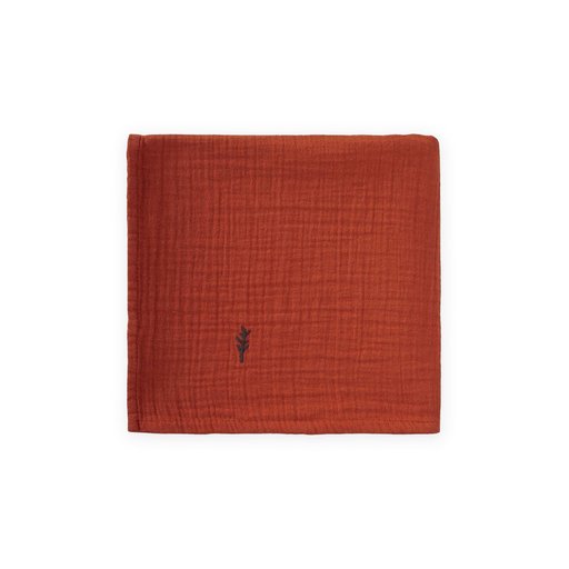 بطانية موسلين مطرزة للأطفال 90x100 سم - لون Rust Embroidered Muslin Baby Blanket 90x100 cm - Rust
