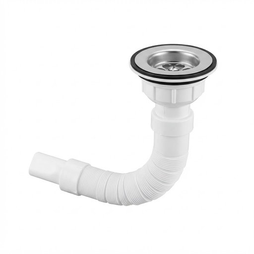 ‎خرطوم تصريف مرن أبيض للحوض بطول 78 سم White flexible sink drain hose, 78 cm long