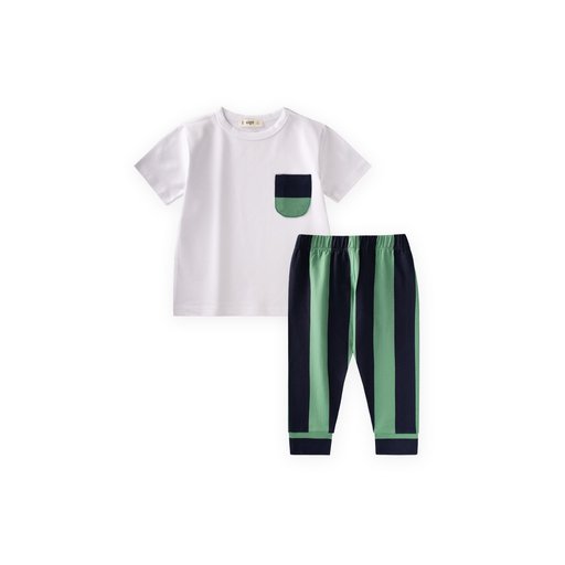 طقم بيجامة أطفال مخطط أوف وايت/كحلي 2-10 سنوات Striped Kids' Pajama Set Off-White/Navy Blue 2-10 Years