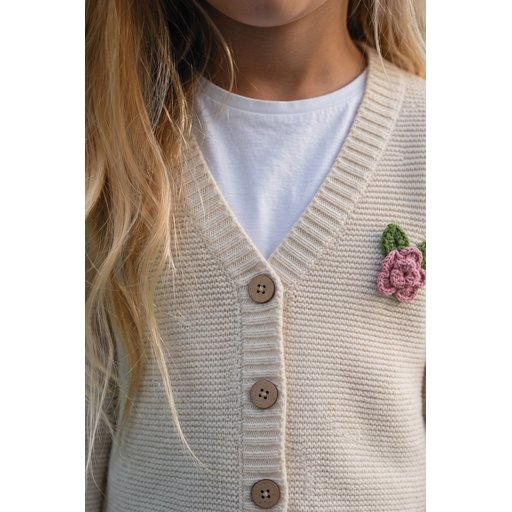 V Yaka Links سترة صوفية للأطفال بنقشة ورد، 2-7 سنوات، لون طبيعي V Yaka Links Floral Cardigan for Kids, 2-7 Years, Natural