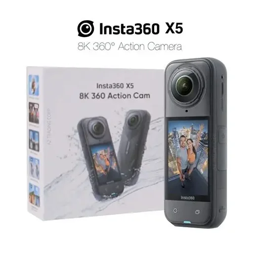 كاميرا أكشن Insta360 X5 بدقة 8K بزاوية 360° - أسود Insta360 X5 8K 360° Action Camera - Black
