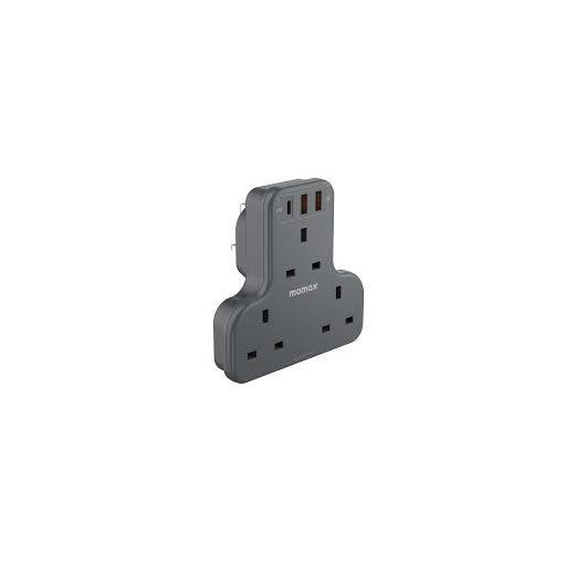 3 منافذ على شكل حرف تقسيم شاحن مع مساحة (رمادي) Momax ONEPLUG 3-Outlet T-shaped Extension Socket With USB Space (Grey)