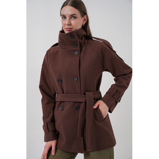 معطف نسائي كاشيه بحزام 9162 - بني Women's Belted Cachet Coat 9162 - Brown