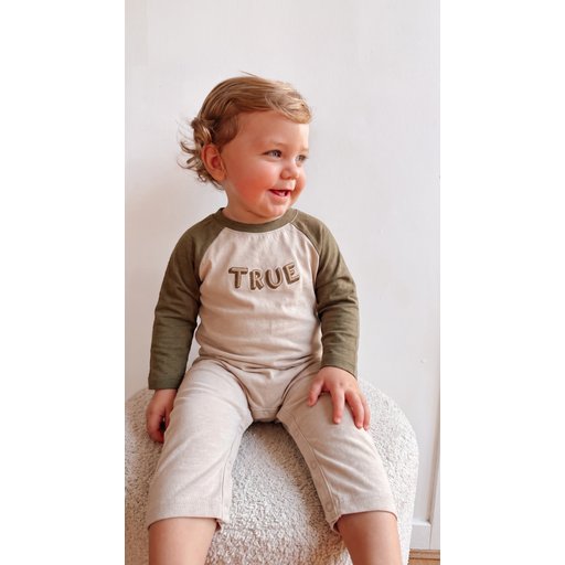 تولوم أطفال بأكمام ريجلان طويلة - إكرو أوليف (0-3 سنوات) Reglan Long Sleeve Baby Romper - Ecru Olive (0-3 Years)
