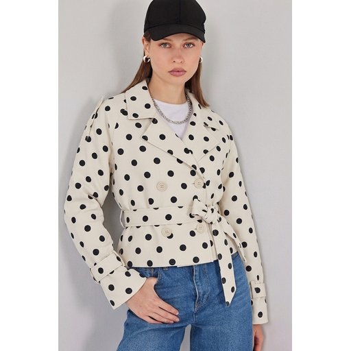 ترنشكوت نسائي قصير بحزام 5970 - لون إيكرو Women's Belted Short Trench Coat 5970 - Ecru