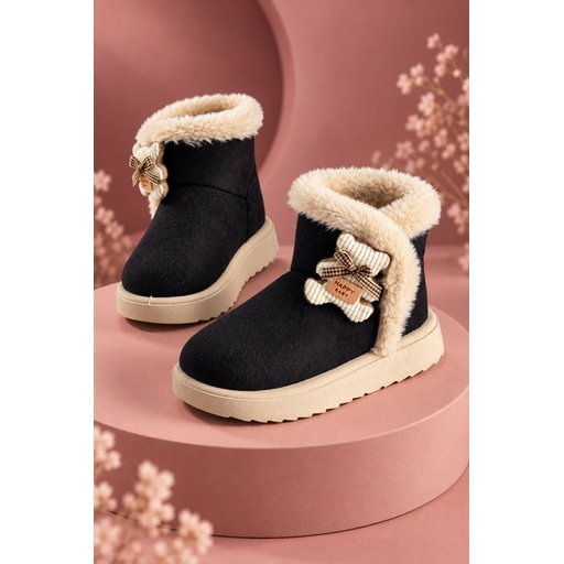 بوت Muggo TOFFE شتوي بناتي مبطن بالفرو مع فيونكة - أسود Muggo TOFFE Girls' Winter Boots - Fur Lined with Bow Detail - Black