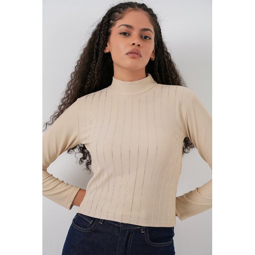 بودي نسائي 922 مزين بالأحجار - لون بسكويت 922 Embellished Bodysuit - Biscuit Color
