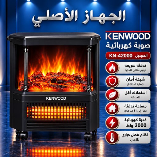 صوبة كهربائية كينوود بتصميم مدفأة جمرية KENWOOD Electric Fireplace Heater KN-42000