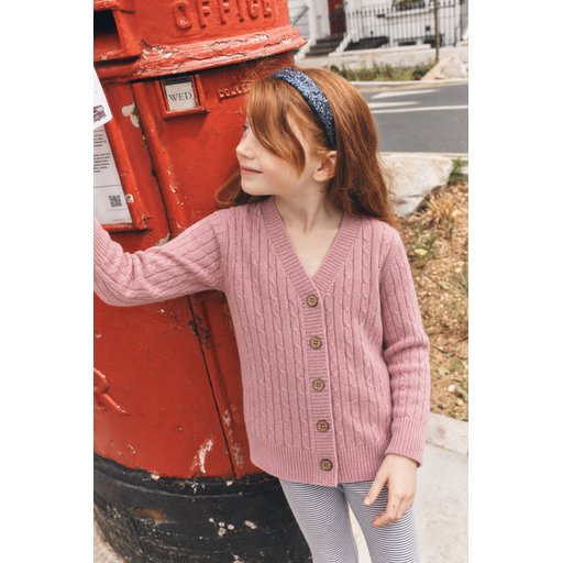 كارديجان تريكو بناتي بتصميم جديلة، وردي بودرة، 2-8 سنوات Girls' Cable Knit Cardigan, Powder Pink, Ages 2-8