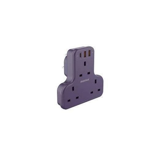3- تقسيم شاحن على شكل حرف مع (أرجواني) Momax ONEPLUG 3-Outlet T-shaped Extension Socket With USB (Purple)