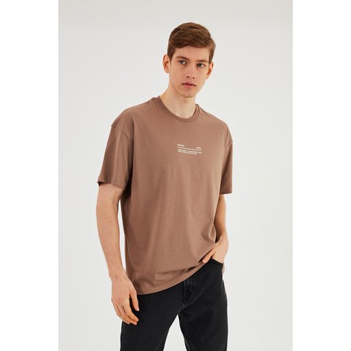 Leo Men's Oversize T-Shirt 100% Cotton Crew Neck with Print Detail - Vizon