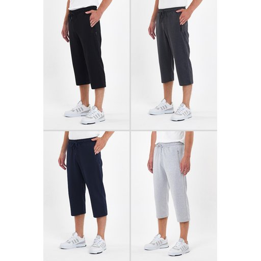 شورت برمودا رجالي طويل بـ 4 جيوب وسحاب وخصر مطاطي Men's Bermuda Long Shorts with 4 Zipper Pockets and Elastic Waist