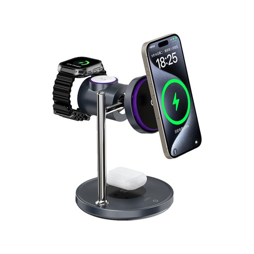 WIWU Wi-W041 Qi2 25W - قاعدة شحن لاسلكية مغناطيسية بتصميم مستقبلي Wiwu 25W Qi2.2 3-in-1 Magnetic Wireless Charger Wi-W041