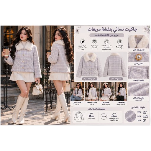 معطف نسائي بقبعة وياقة من الفرو Women's Fur-Collar Hooded Coat 914132