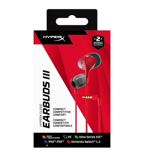 سماعة أذن قيمنق سلكية هايبر إكس كلاود إيربودز 3 لون أحمر HyperX Cloud Earbuds III Wired Gaming Earbuds Red