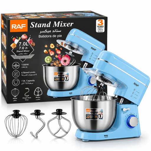 عجانة كهربائية راف 7 لتر 1400 واط لون أزرق سماوي RAF Stand Mixer 7L 1400W Light Blue R.6618LB