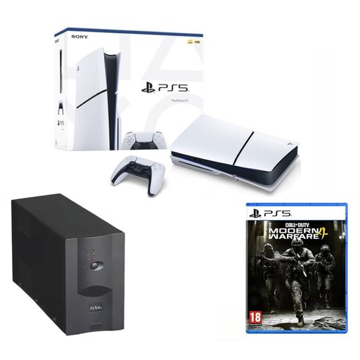 باندل بلايستيشن 5 سليم مع يو بي اس 1500 ولعبة كول أوف ديوتي مودرن وورفير 4 PlayStation 5 Slim Bundle with 1500VA UPS & Call of Duty Modern Warfare 4