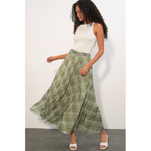تنورة نسائية مبطنة بنقشة 8075 - لون كاغلا Women's Patterned Lined Skirt 8075 - Çağla Color