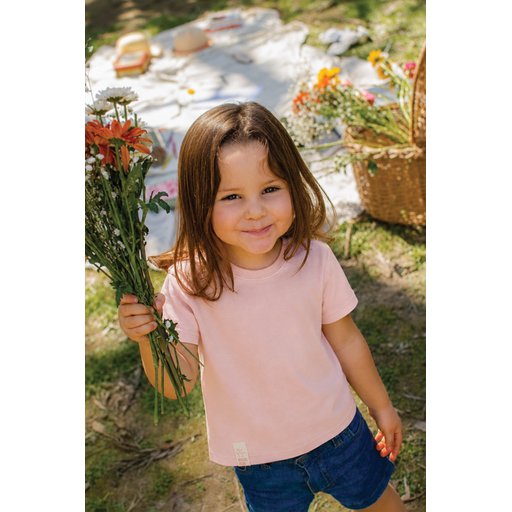 تي شيرت أطفال بتفاصيل ملصق - وردي فاتح (2-10 سنوات) Kids' T-Shirt with Label Detail - Powder Pink (2-10 Years)