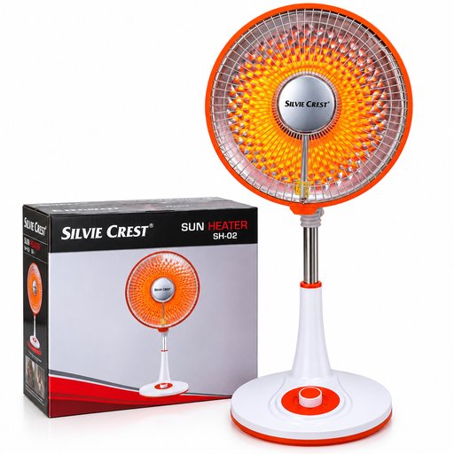 مدفأة سلفر كريست الشمسية الكهربائية الدوّارة 360 درجة – 14 إنج – ارتفاع 82 سم Silver Crest Sun Heater SH-02 – 14 Inch – 360° Rotation – 82 cm