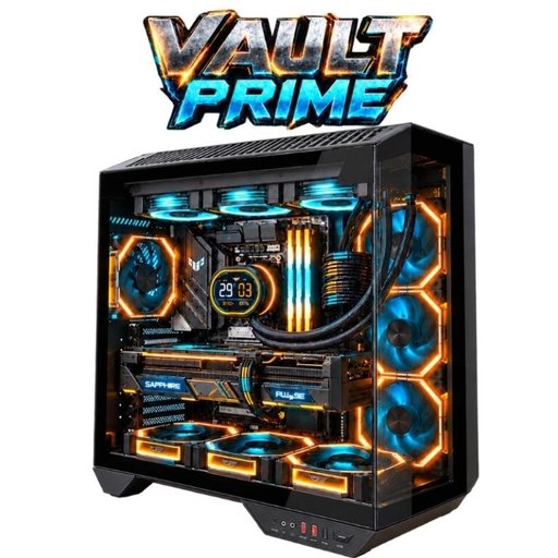 تجميعة ألعاب فولت برايم | معالج رايزن 7 9800X3D، كارت RX 9070 XT 16GB، رام 32GB، تخزين 2TB سريع، تبريد مائي 360 Vault Prime Gaming PC | AMD Ryzen 7 9800X3D, Sapphire Pulse RX 9070 XT 16GB, 32GB DDR5, 2TB NVMe, X870 WiFi