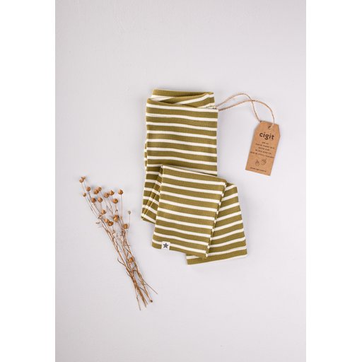 ليقنز أطفال مخطط مضلع أخضر (1-10 سنوات) Kids' Ribbed Striped Leggings Green (1-10 Years)