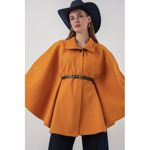 بونشو نسائي بحزام 9170 - خردلي Women's Belted Cachet Poncho 9170 - Mustard