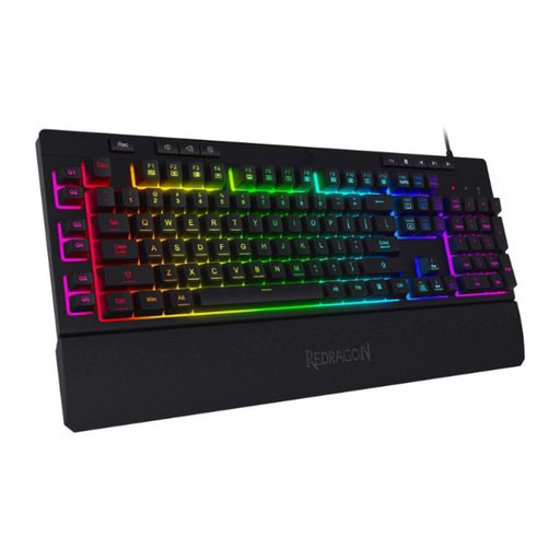 كيبورد ألعاب ريدراجون K512 شيڤا RGB أسود | مفاتيح غشائية هادئة، إضاءة RGB، أزرار ميديا وماكرو، سلكي USB Redragon K512 SHIVA RGB Wired Membrane Gaming Keyboard | Black, Dedicated Media Keys, Macro Keys, USB