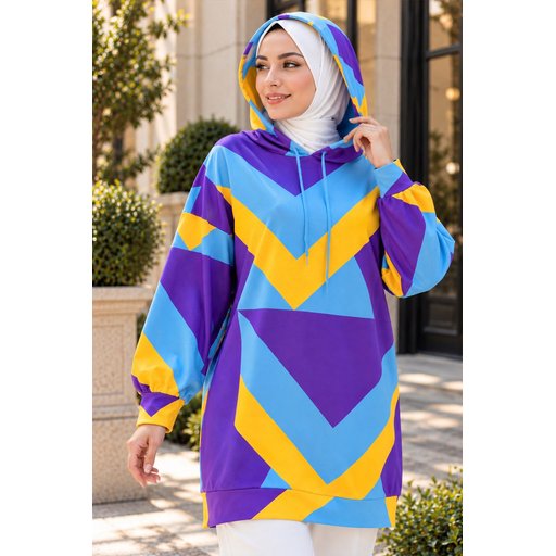 فستان سويت شيرت اوفر سايز 4125 - أزرق فاتح 4125 Oversize Sweatshirt Dress - Light Blue