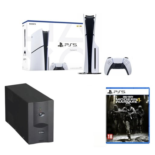 باندل بلايستيشن 5 سليم مع يو بي اس 1500 ولعبة كول أوف ديوتي مودرن وورفير 4 PlayStation 5 Slim Bundle with 1500VA UPS & Call of Duty Modern Warfare 4