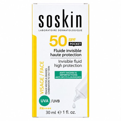 واقي شمس حماية عالية من سو سكن Soskin fluid invisible haute protection 50spf