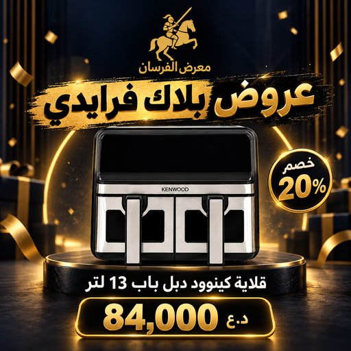 قلاية هوائية كينوود دبل باب 13 لتر – أسود وستيل Kenwood KN-HAF120L2D Dual Basket Air Fryer 13L