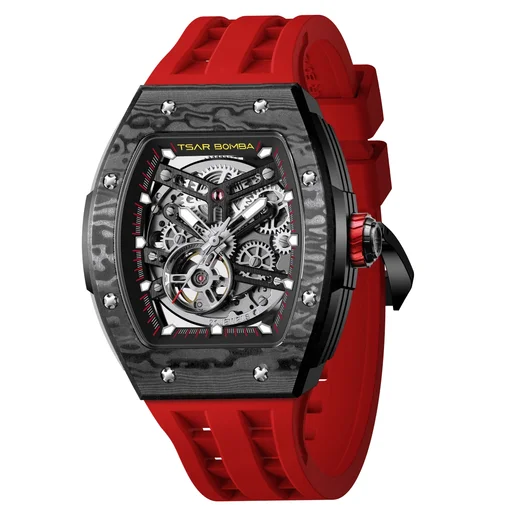 تسار بومبا Elemental TB8228CF – ساعة أوتوماتيك هيكلية بإطار ألياف الكربون TSAR BOMBA Elemental TB8228CF – Skeleton Automatic Watch with Carbon Fiber Bezel