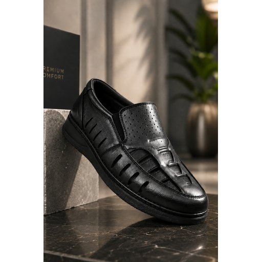 صندل Muggo ROVERY رجالي يومي مريح بفتحات - أسود Muggo ROVERY Men's Casual Comfortable Perforated Sandals - Black