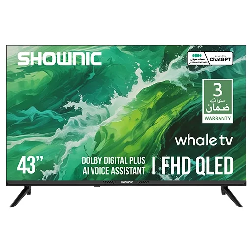 تلفزيون شونك الذكي QLED FHD موديل TS-43AFHWQ - شاشة QLED مقاس 43 إنج - نظام تلفزيون سمارت ويل - صوت غامر - ستلايت مدمج - أسود SHOWNIC