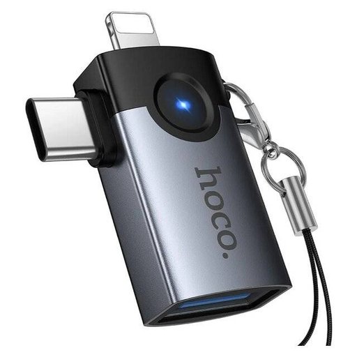 محول هوكو UA46D ثنائي الاستخدام Lightning وUSB-C إلى USB-A Hoco UA46D 2-in-1 Lightning / USB-C Male to USB-A Female Adapter