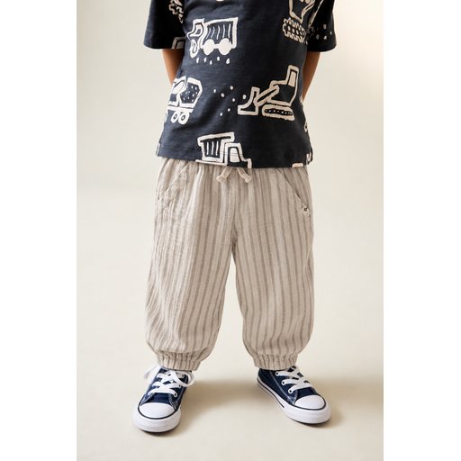 بنطلون شالوار موسلين للأطفال 1-6 سنوات - رمادي فاتح مخطط Muslin Shalwar Trousers for Kids 1-6 Years - Light Grey Striped