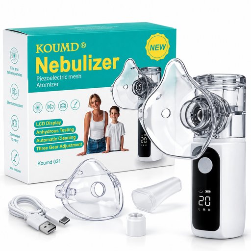 جهاز تبخيرة محمول كومد بشاشة رقمية – 3 مستويات تحكم – موديل 021 KOUMD Portable Mesh Nebulizer with LCD Display – 3 Levels – Model 021