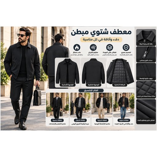 سترة رجالية شتوية بسحاب وحشوة دافئة 958 Men's Zippered Padded Winter Jacket 958