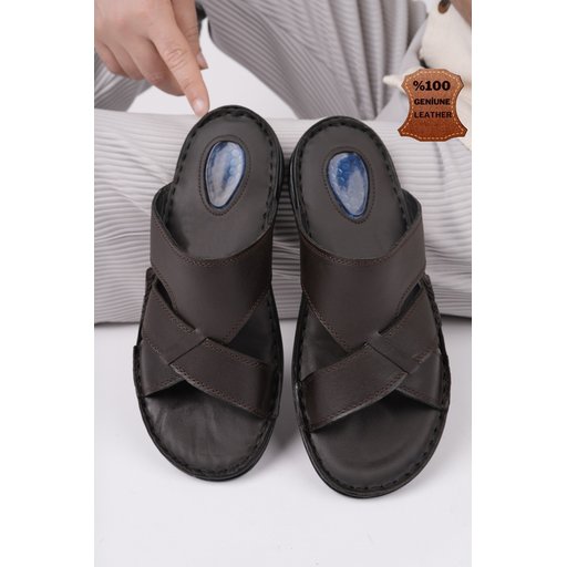 شبشب Muggo رجالي جلدي طبي مريح - بني Muggo Men's Genuine Leather Orthopedic Comfort Slippers - Brown