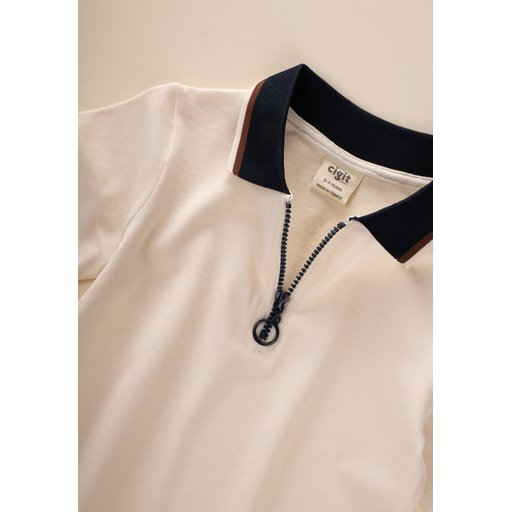 تي شيرت بولو للأطفال 2-10 سنوات - لون إيكرو Kids' Polo Collar T-Shirt 2-10 Years - Ecru