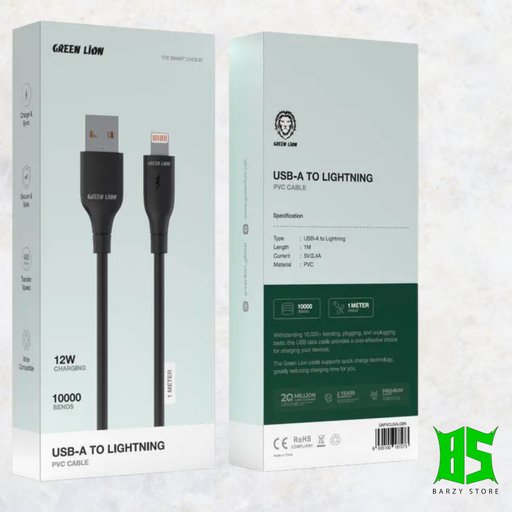 كابل شحن جرين ليون من يو إس بي إلى لايتنينج بطول 1 متر - أسود Green Lion USB-A to Lightning PVC Cable 1m - Black