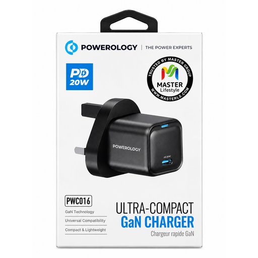 شاحن باورولوجي GaN سريع 20 واط Powerology Ultra-Compact 20W GaN Charger