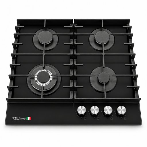 طباخ غاز منضدي ميلانو بلت إن 4 شعلات زجاج أسود 60×60 سم – موديل ID-DS-4012 Milano Built-in Gas Hob 4 Burners Black Glass 60×60 cm – ID-DS-4012