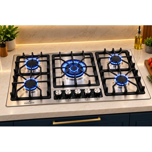 طباخ غاز بلت إن إمبليوم 5 شعلات ستانلس ستيل Embleme Built-in Gas Hob